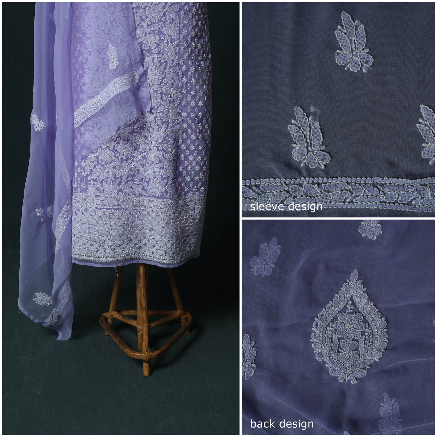 Purple - ucknowi Chikankari Hand Embroidered Georgette 3pc Unstitched Dress Material Suit Set 12