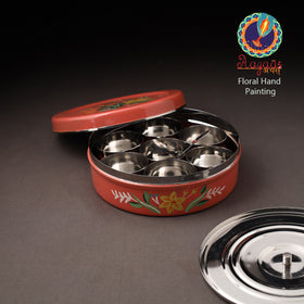 Floral Handpainted Enamelware Stainless Steel Masala Box (7 x 7 in) 13