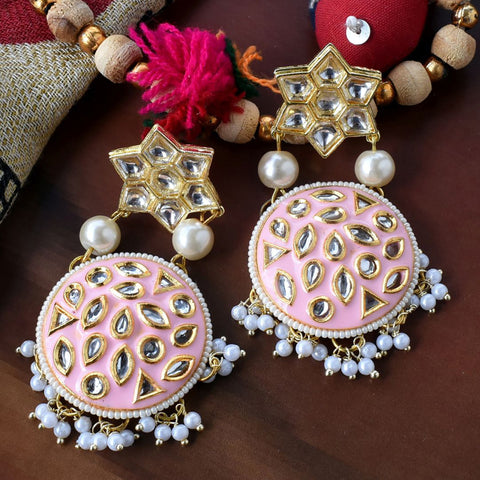 Bindurekha Pink Meena Stud Earrings