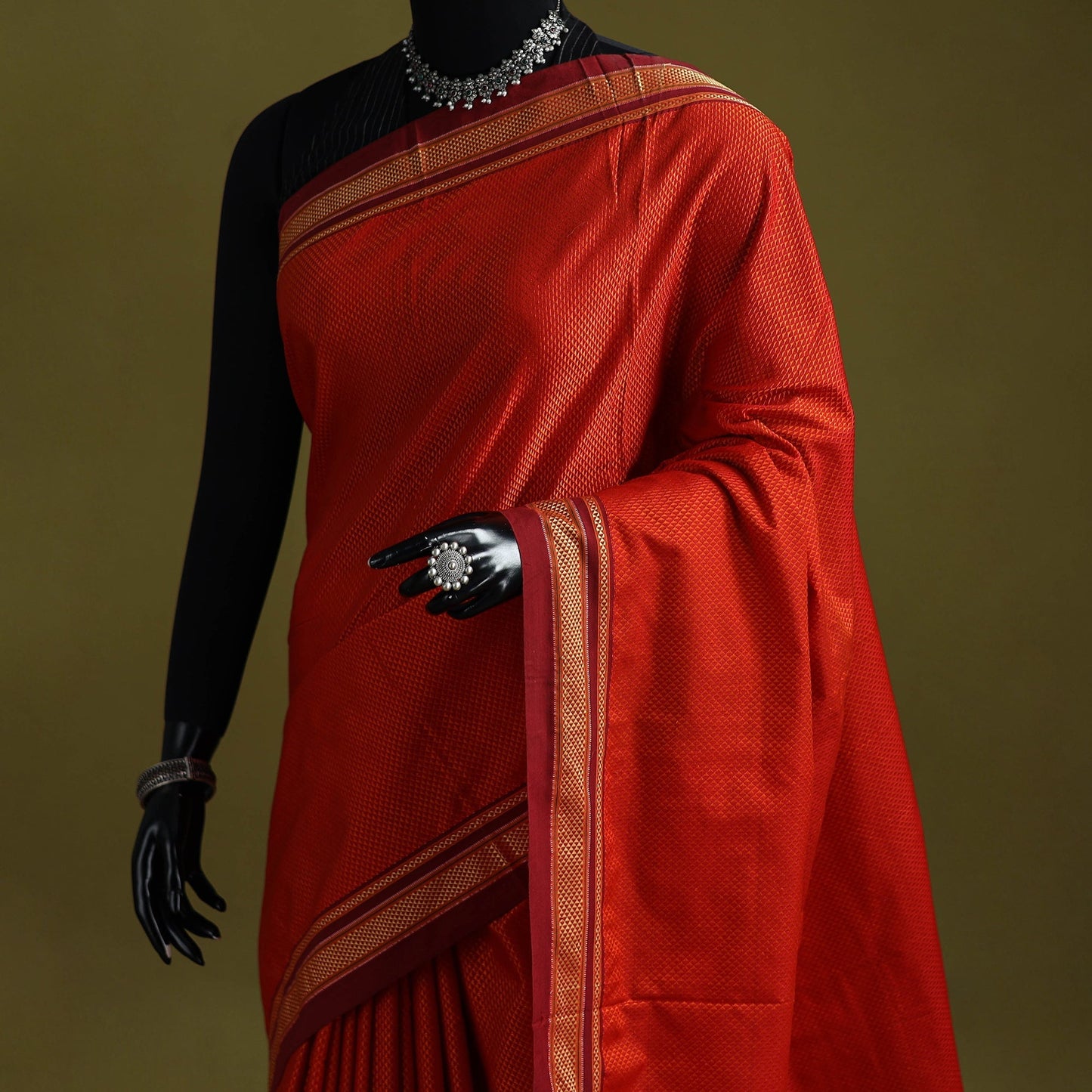 Silk cotton khun saree with ilkal pallu chikki paras border