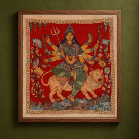 Srikalahasti kalamkari art wall hanging with goddess mata motif by ghanshyam sarode (47 x 44 in)
