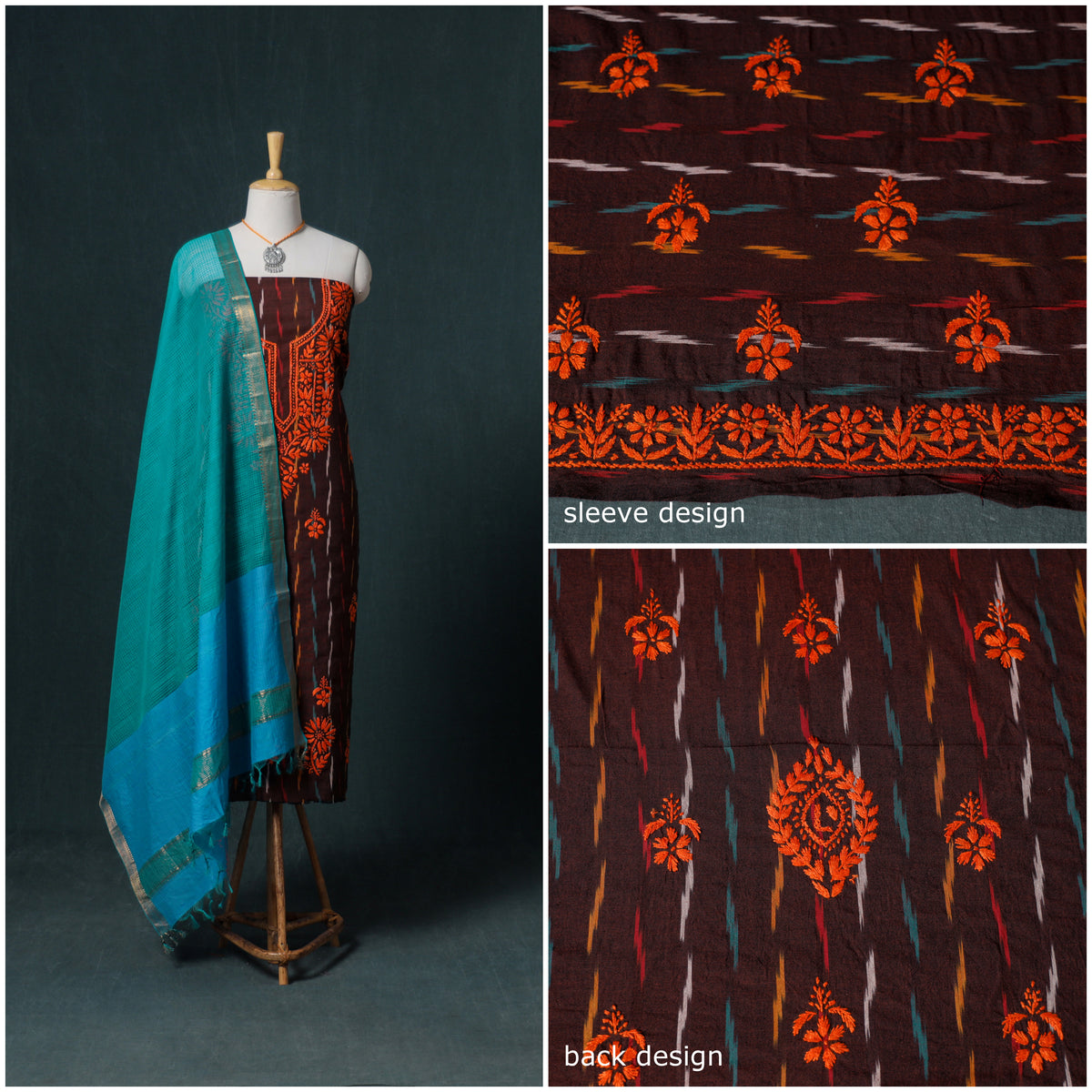 Lucknowi Chikankari Hand Work Unstitched Dress Material: Kurta & Dupatta with Jewellery 55