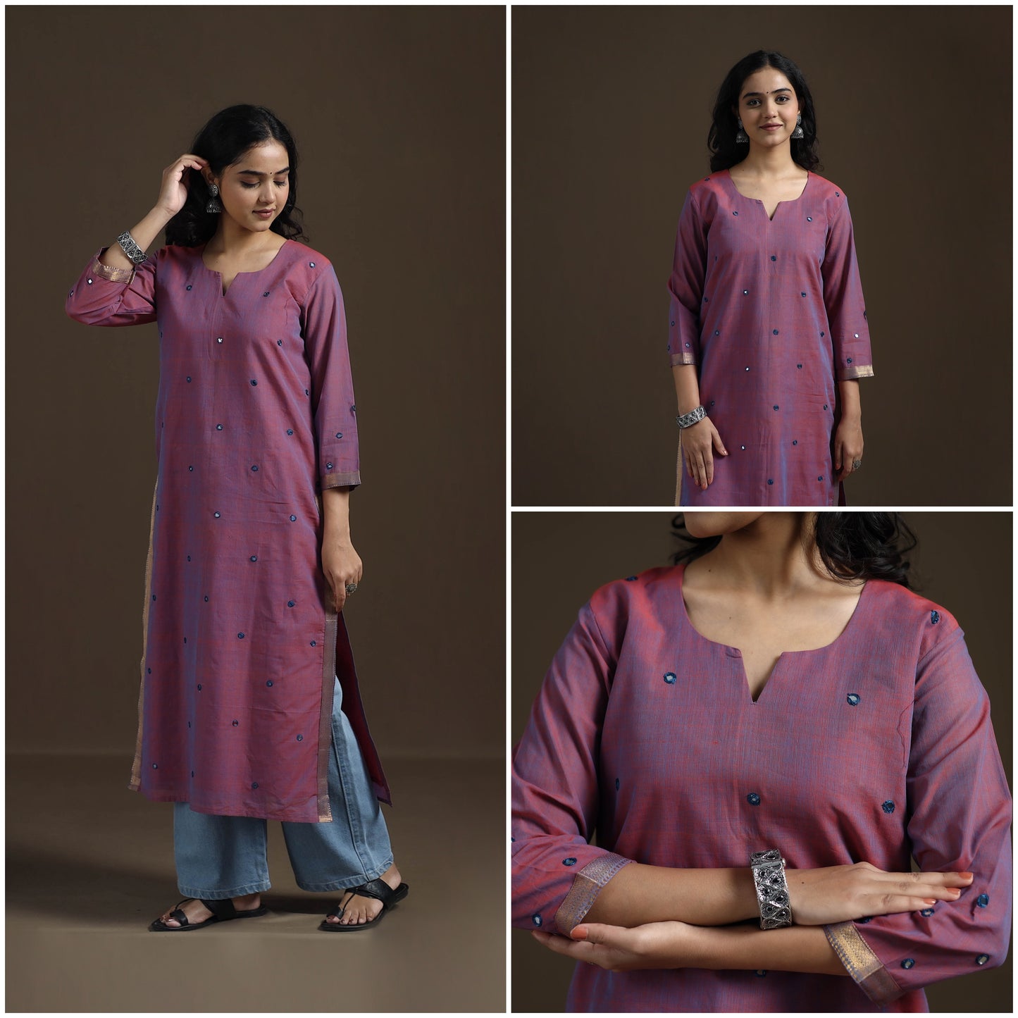 Mangalagiri Pure Handwoven Cotton Mirror Work Straight Kurta for women 18