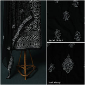 Black - Lucknowi Chikankari Hand Embroidered Georgette 3pc Unstitched Dress Material Suit Set 13