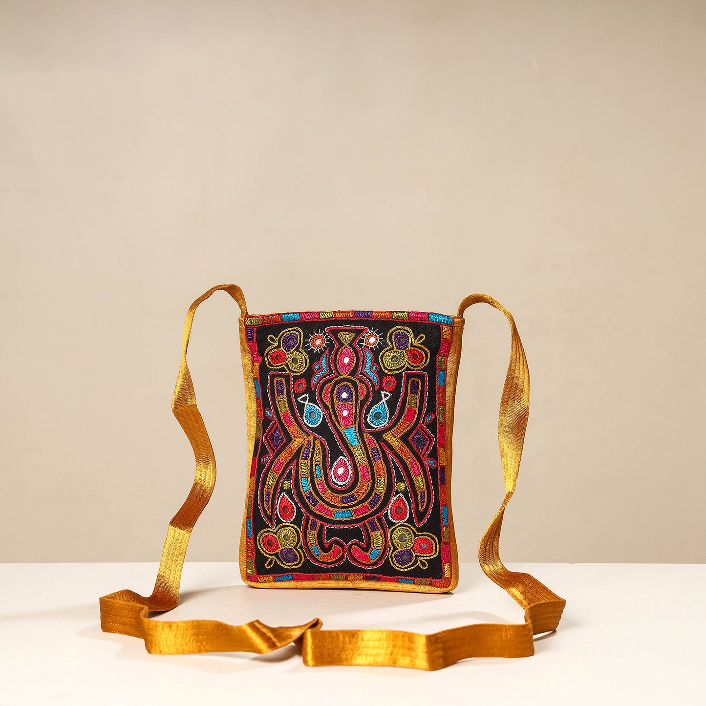 Yellow - multicolor - kutch ahir embroidery mashru silk