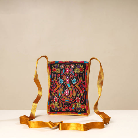 Yellow - multicolor - kutch ahir embroidery mashru silk