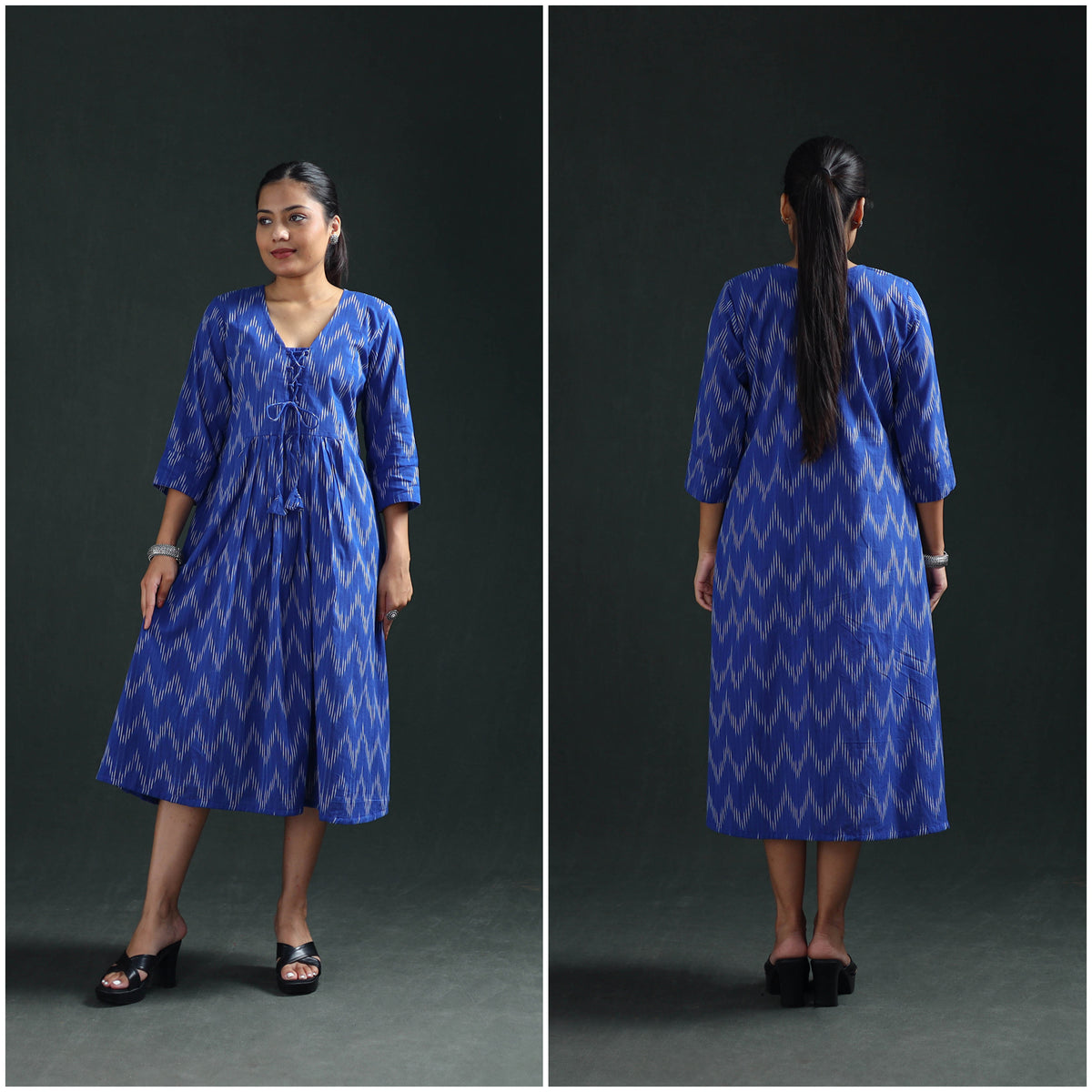 Pochampally Ikat Cotton Flared Long Dress for Women 05