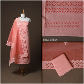 Applique Cutwork Cotton Unstitched Dress Material: Kurta, Bottom & Dupatta 13