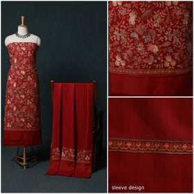 3pc Heavy Embroidered Wool Unstitched Dress Material Suit Set 54
