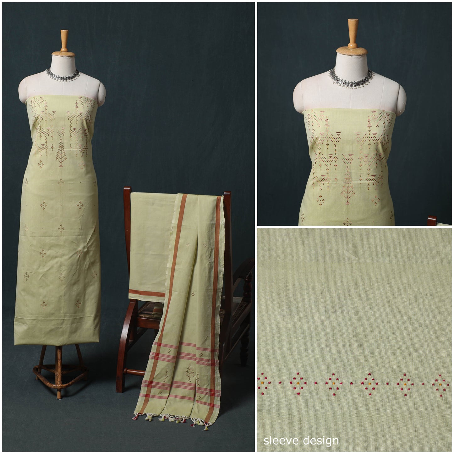 Handwoven Tangaliya Cotton 3pc Unstitched Dress Material Suit Set 13