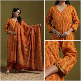Natural Dyed Hand Block Bagh Print Cotton Suit Set with Dupatta for Women 16
