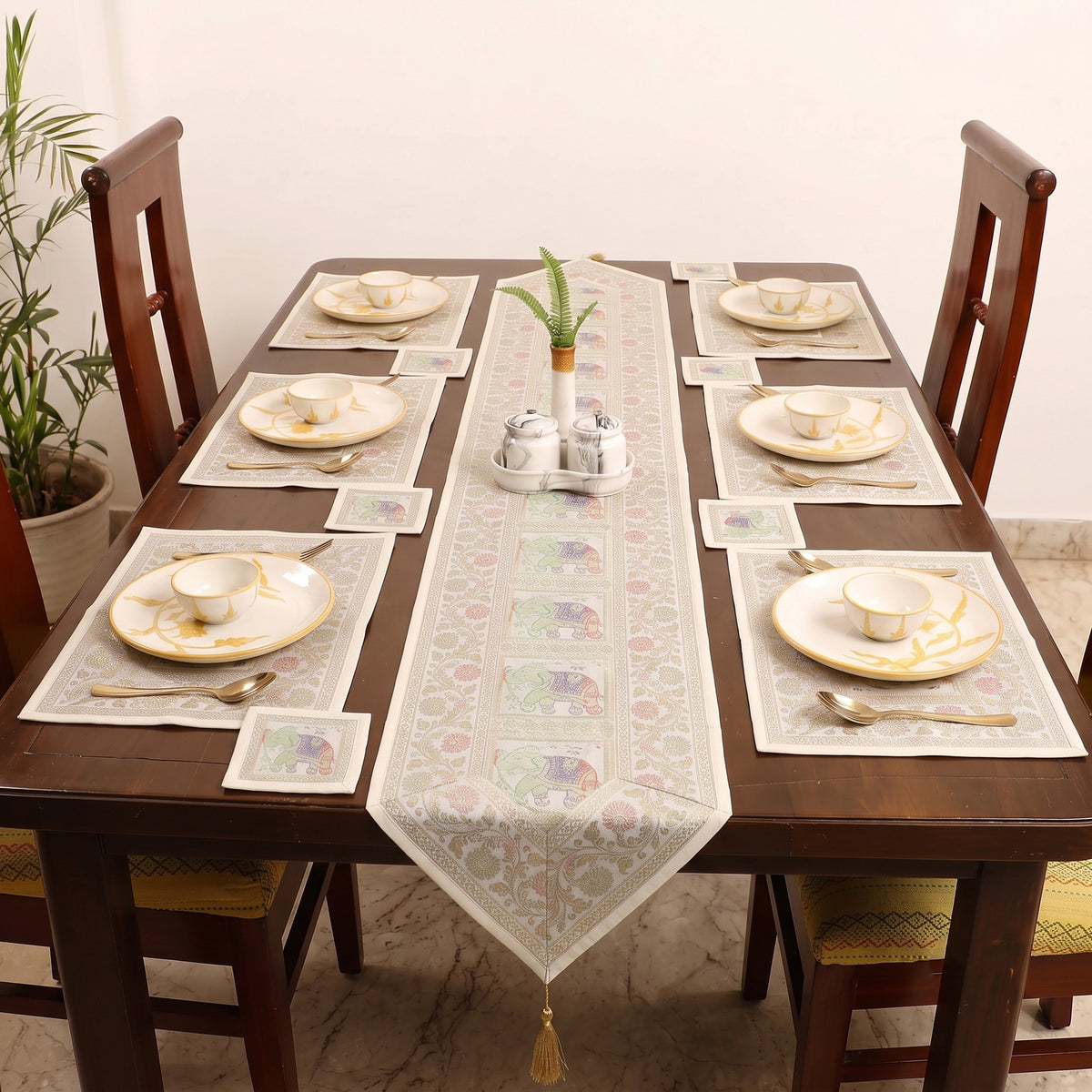 13pc Dining Table Linen Set in Brocade Banarasi Silk 06