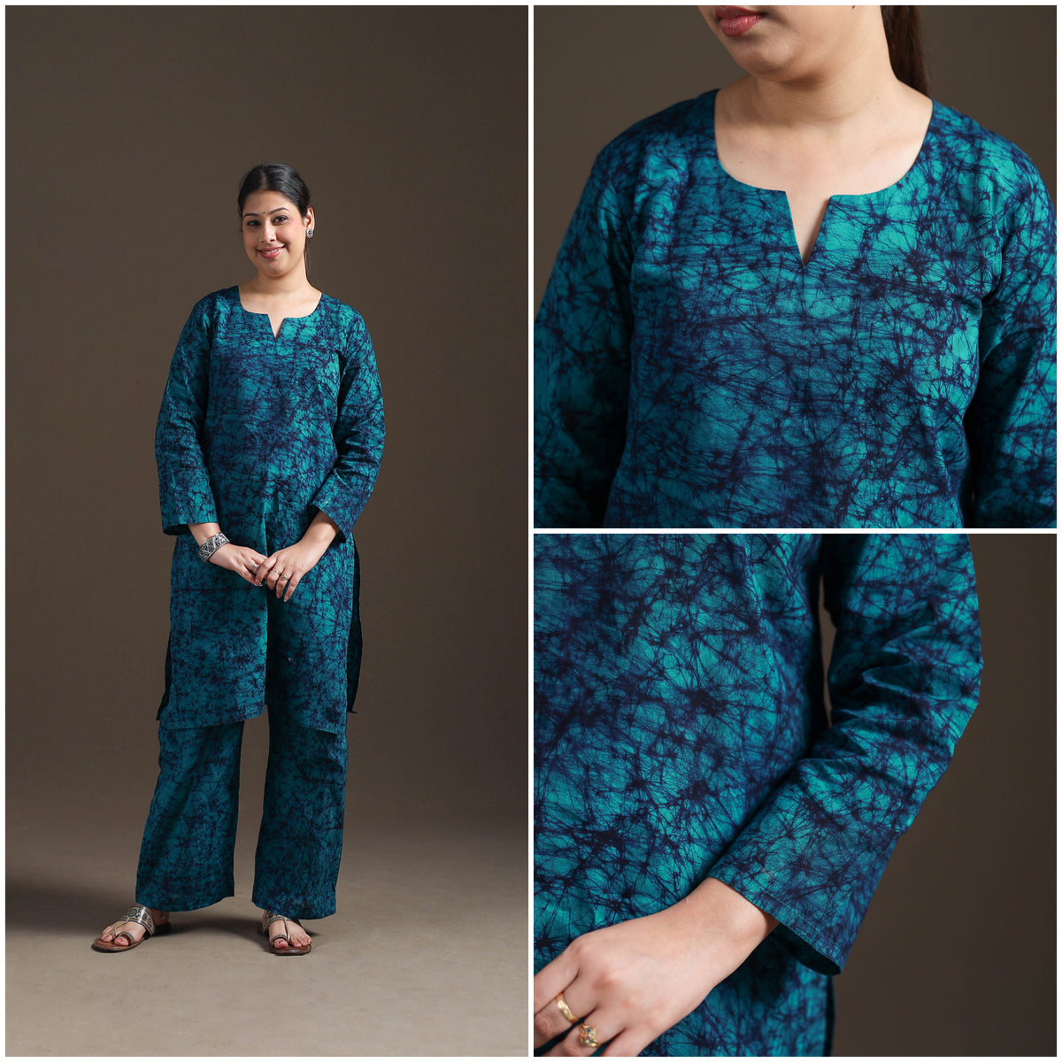 Hand Batik Print Cotton Straight Kurta with Palazzo Set for women 10