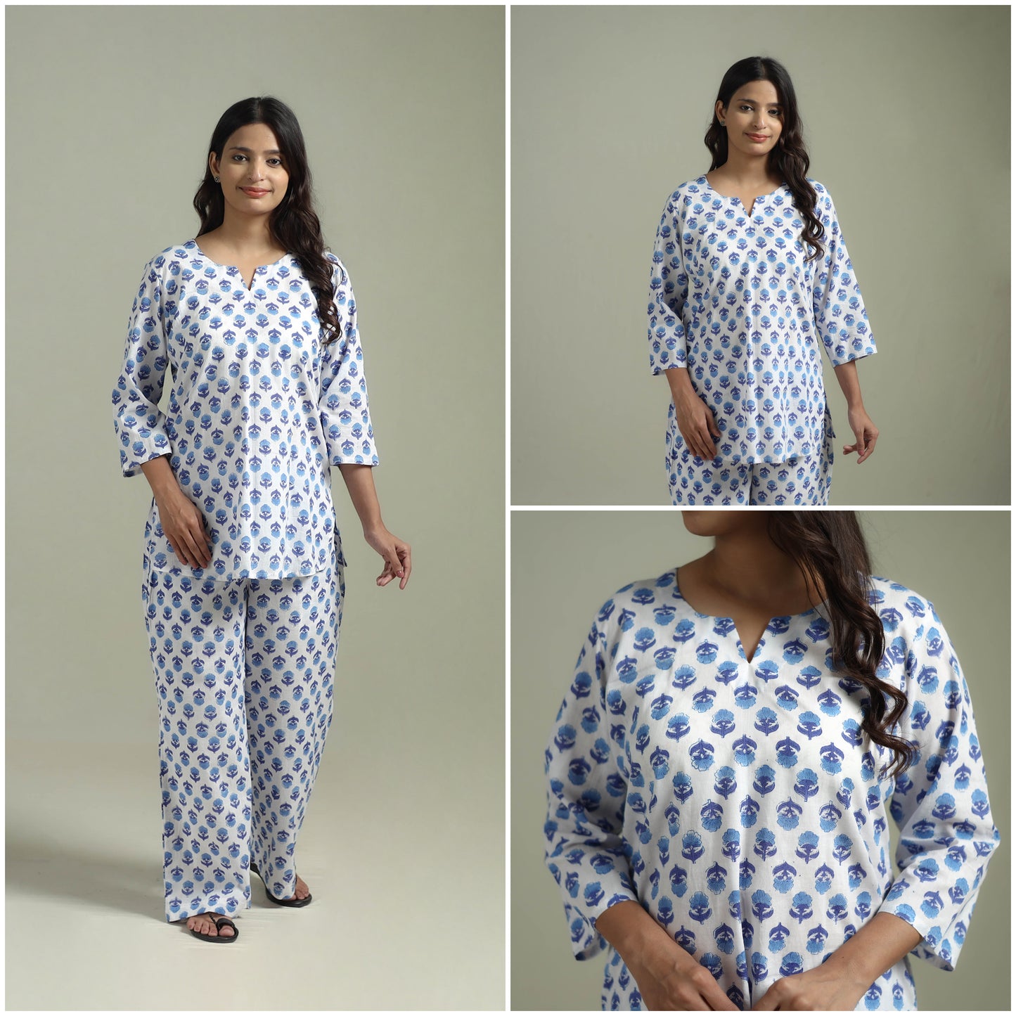 Sanganeri Floral Printed Cotton Night Suit for Women 06