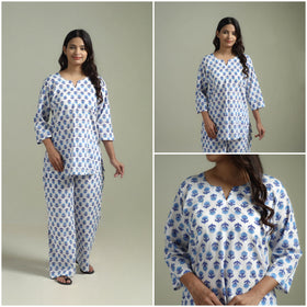 Sanganeri Floral Printed Cotton Night Suit for Women 06