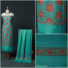 3pc Heavy Chain Stitch Embroidered Wool Unstitched Dress Material Suit Set 16