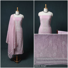 Lucknowi Chikankari Beadwork Mul Chanderi Unstitched Dress Material: Kurta, Bottom & Dupatta 13