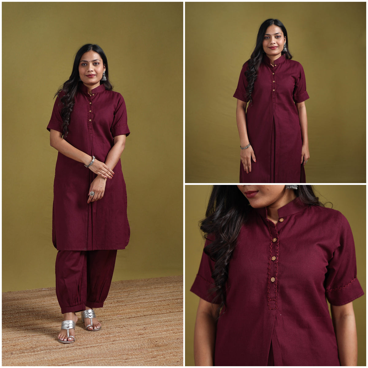 Hand Embroidered Flex Cotton Plain Straight Kurta & Afghani Salwar Set for women 04