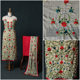 Hand Embroidered Georgette 3pc Unstitched Dress Material Suit Set 13