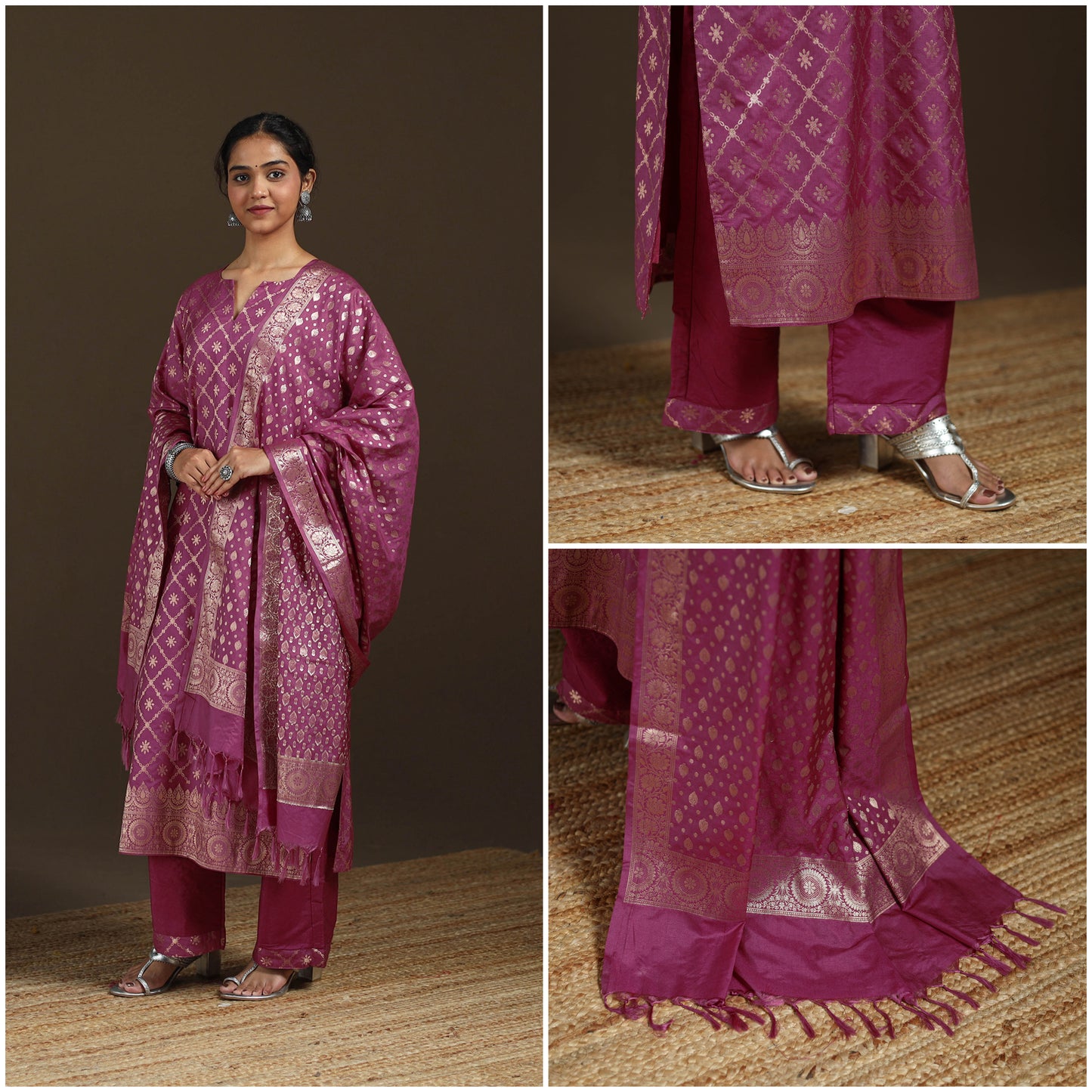 Banarasi Brocade Katan Silk Suit Set with Dupatta for Women 12