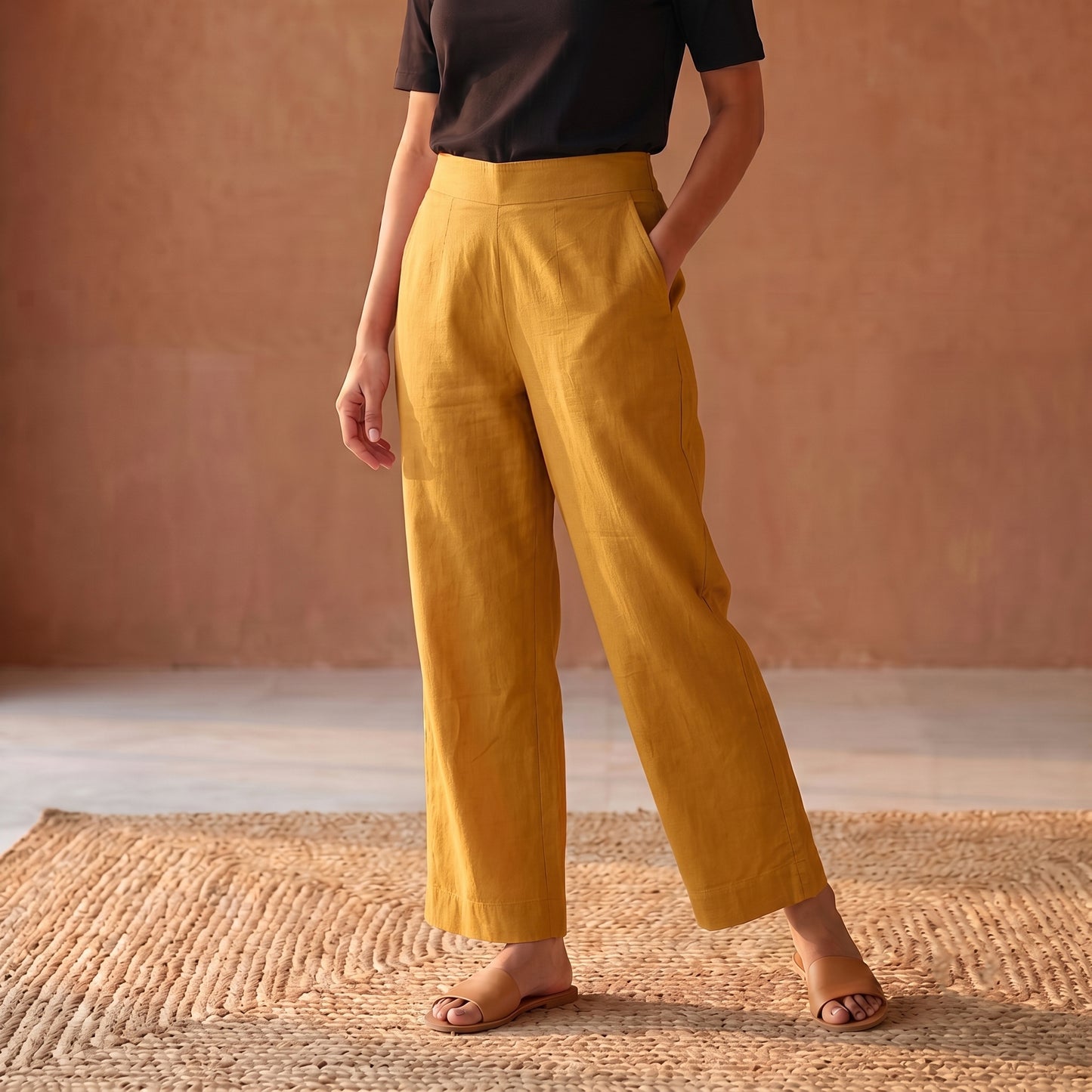 Elastic Waist Cotton Plain Palazzo for Women 10