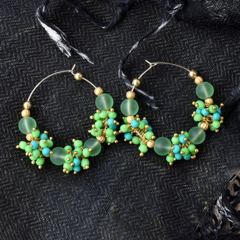 Bindurekha Green Blue Bali Earrings