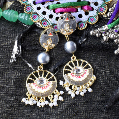 Bindurekha Grey Ethnic Meenakari Earrings