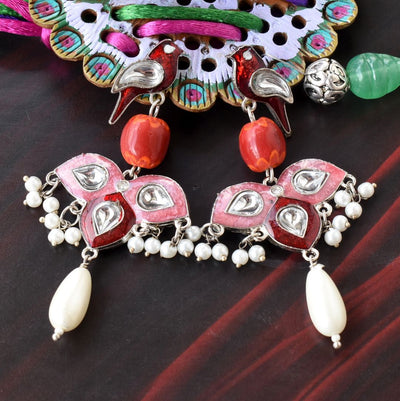 Bindurekha Pink & Maroon Birdie Earrings