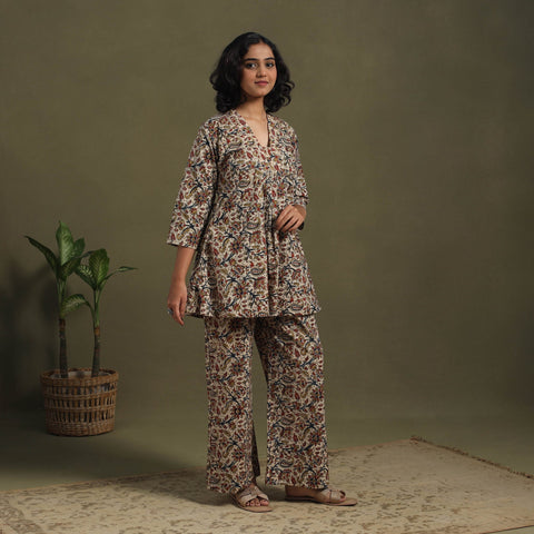 Beige Pedana Natural Dyed Block Print Kalamkari Co-ord Set 