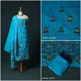 Blue - Hand Embroidered Cotton 3pc Unstitched Dress Material 43