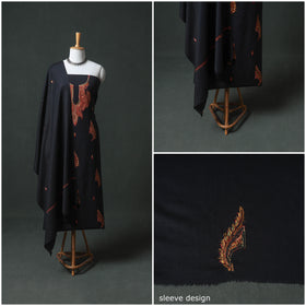 Kashmiri Sozni Hand Embroidered Pure Merino Wool Unstitched Dress Material: Kurta, Bottom with Dupatta 13