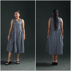 Pochampally Ikat Cotton Sleeveless Buttoned Down Long Dress for Women 11