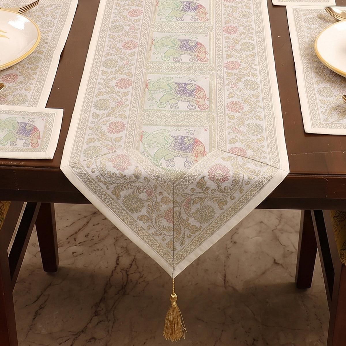 13pc Dining Table Linen Set in Brocade Banarasi Silk 06