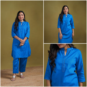 Sequin Work Flex Cotton Plain Straight Kurta with Pant Set for women 14
