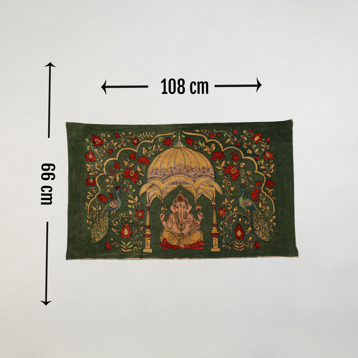Srikalahasti Kalamkari Art Wall Hanging with Lord Ganesha Motif by Ghanshyam Sarode (26 x 42 in) 14