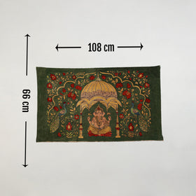 Srikalahasti Kalamkari Art Wall Hanging with Lord Ganesha Motif by Ghanshyam Sarode (26 x 42 in) 14