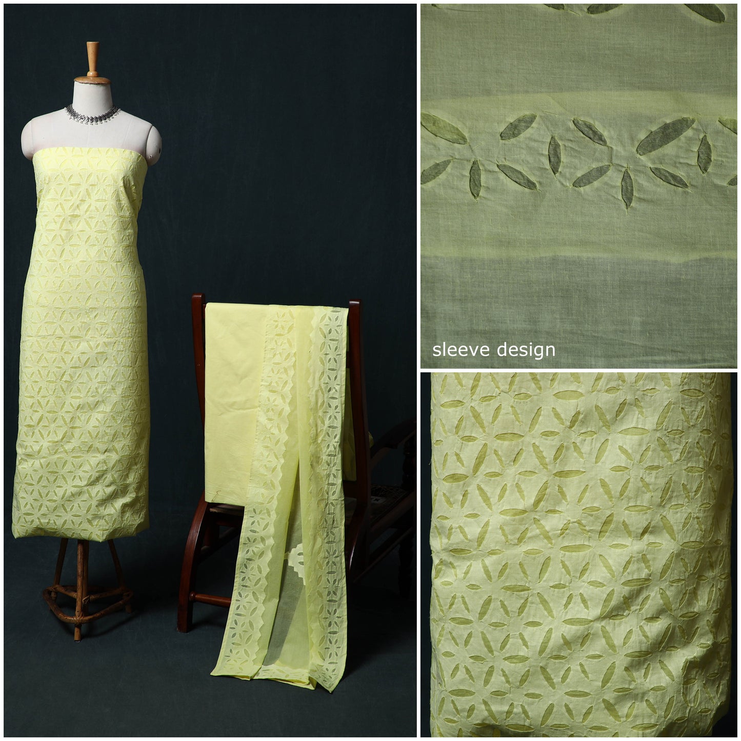 Barmer Applique Cutwork Cotton 3pc Unstitched Dress Material Suit Set 15