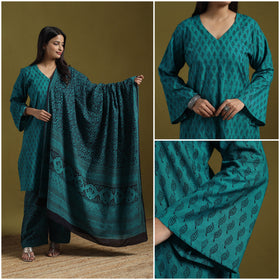 Natural Dyed Hand Block Bagh Print Cotton Suit Set with Dupatta for Women 17