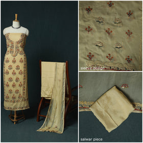 Yellow - Hand Embroidered Georgette 3pc Unstitched Dress Material 15