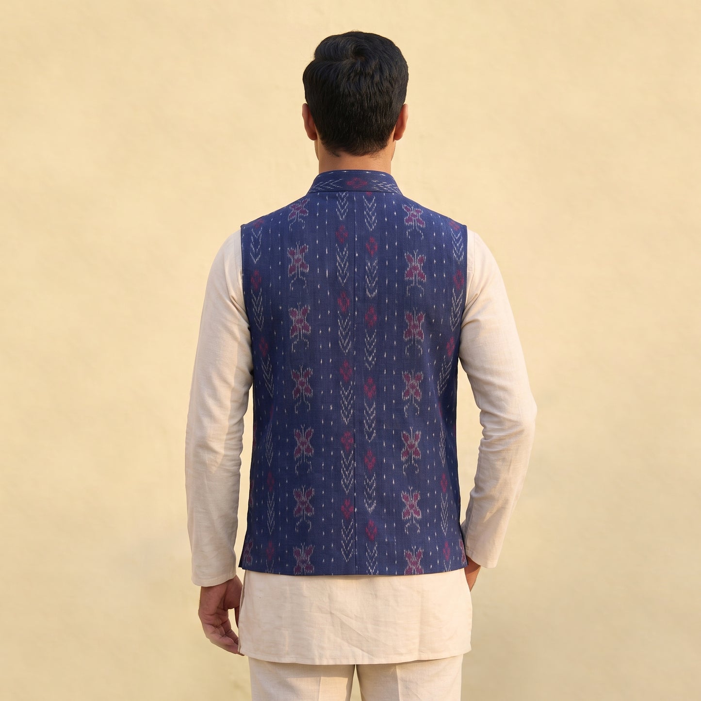 Sambalpuri Ikat Weave Cotton Men Nehru Jacket 11