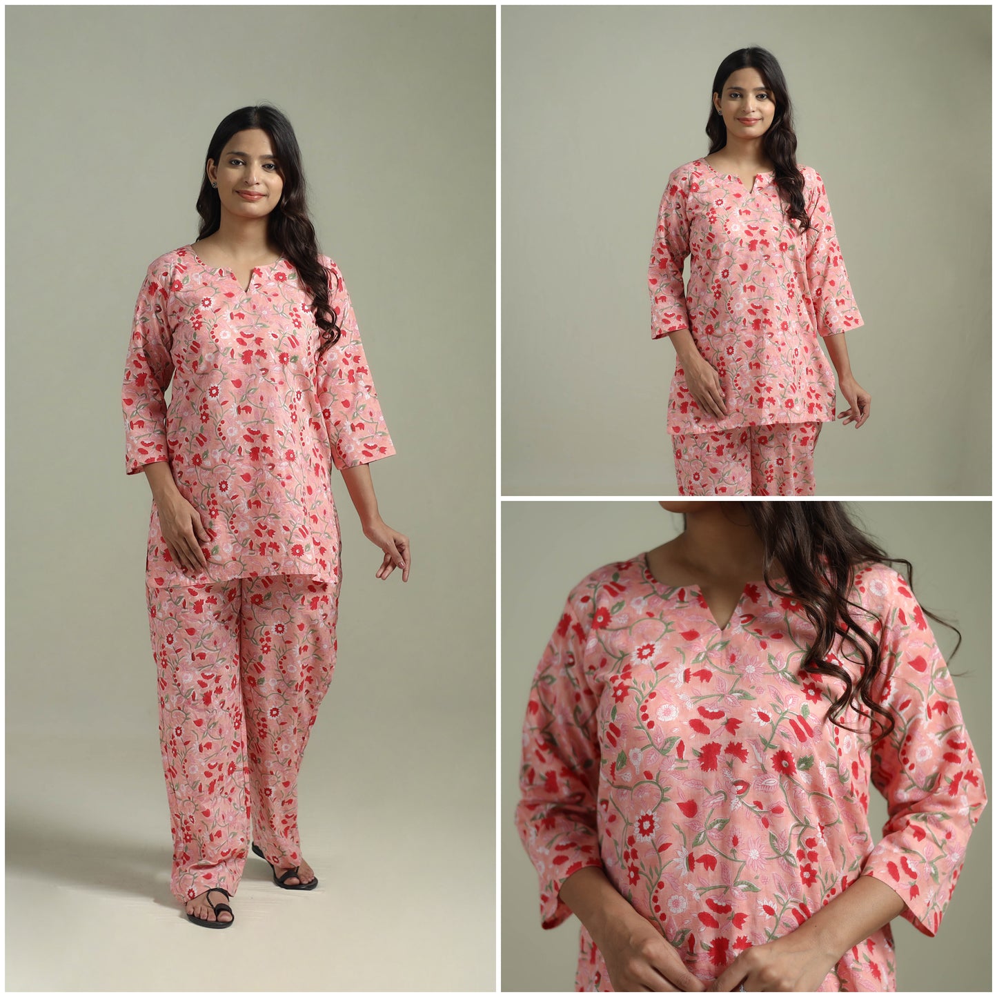 Sanganeri Floral Printed Cotton Night Suit for Women 10