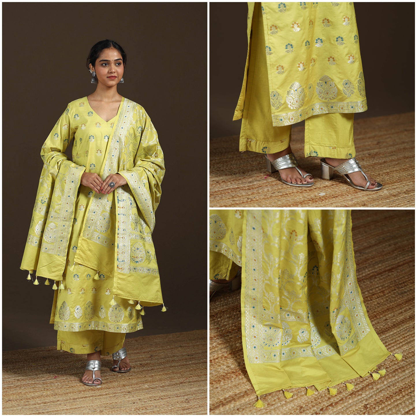 Banarasi Brocade Chiniya Silk Suit Set with Dupatta for Women 05