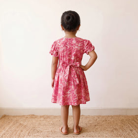 Pink - pure cotton girls frock dress in sanganeri floral