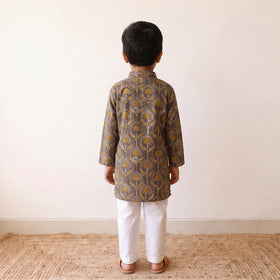 Grey - kids pure cotton kurta in bagru block prints (2-3