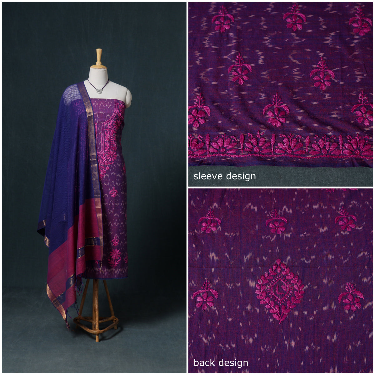 Lucknowi Chikankari Hand Work Unstitched Dress Material: Kurta & Dupatta with Jewellery 57