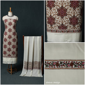 3pc Heavy Chain Stitch Embroidered Wool Unstitched Dress Material Suit Set 17