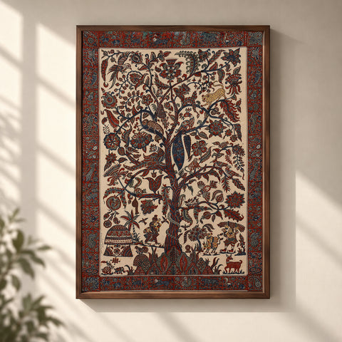 Kalamkari art wall hanging with tree of life motif by pitchuka srinivas (72 x 60 in)