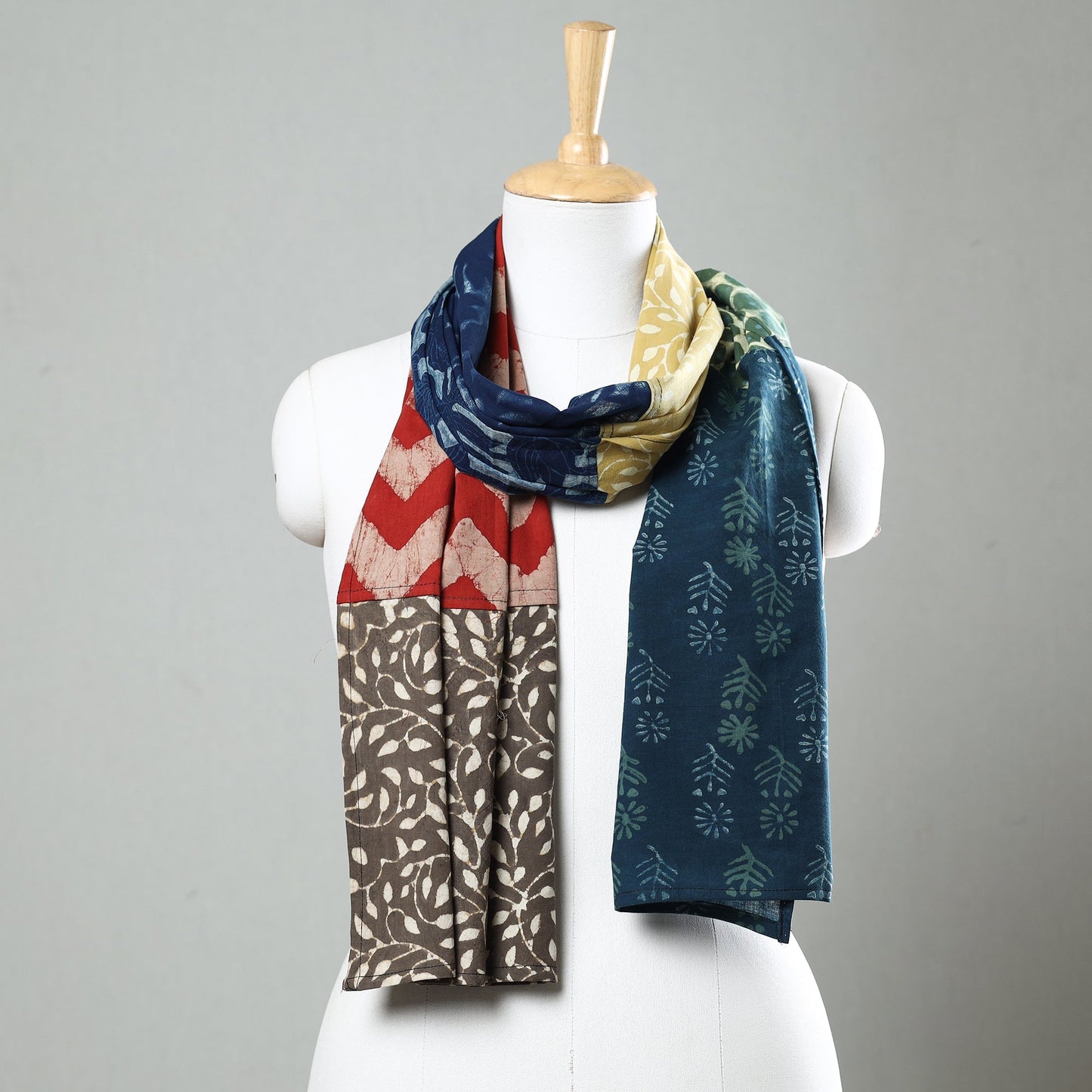 Akola Block Printed Patchwork Cotton Stole