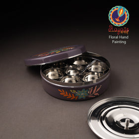 Floral Handpainted Enamelware Stainless Steel Masala Box (7 x 7 in) 15