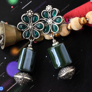 Bindurekha Green Flower Stud Earrings